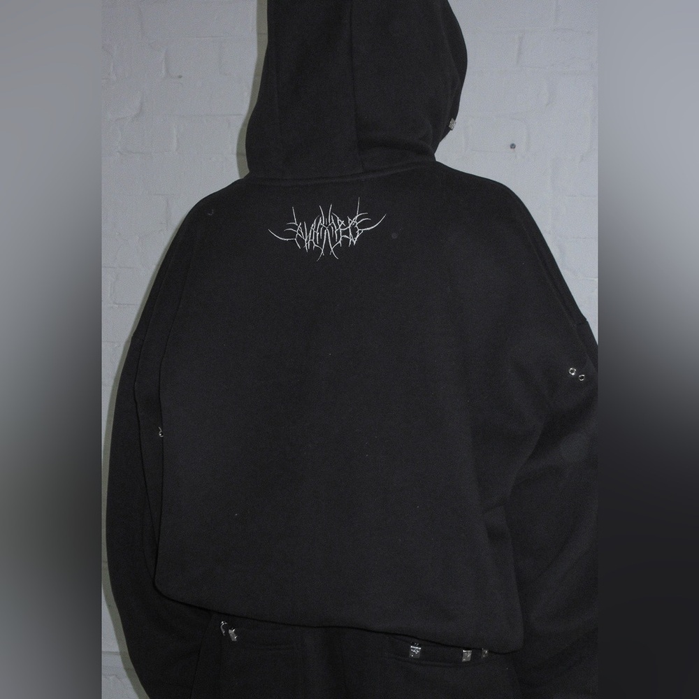 SOLD! Named Collective Destroy Chrome Pierced Pullover Hoodie Black Silver XS - Picture 4 of 9